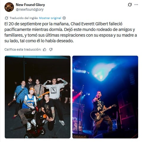New Found Glory confirma la muerte de Chad Everett Gilbert.