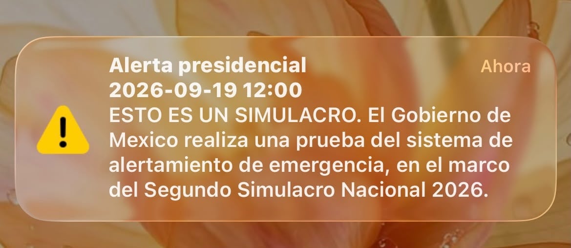 Alerta Presidencial en iPhone durante segundo Simulacro Nacional 2026
