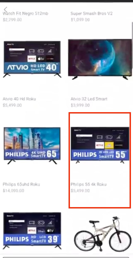 Precio falso de pantalla de 55 pulgadas/Captura de video