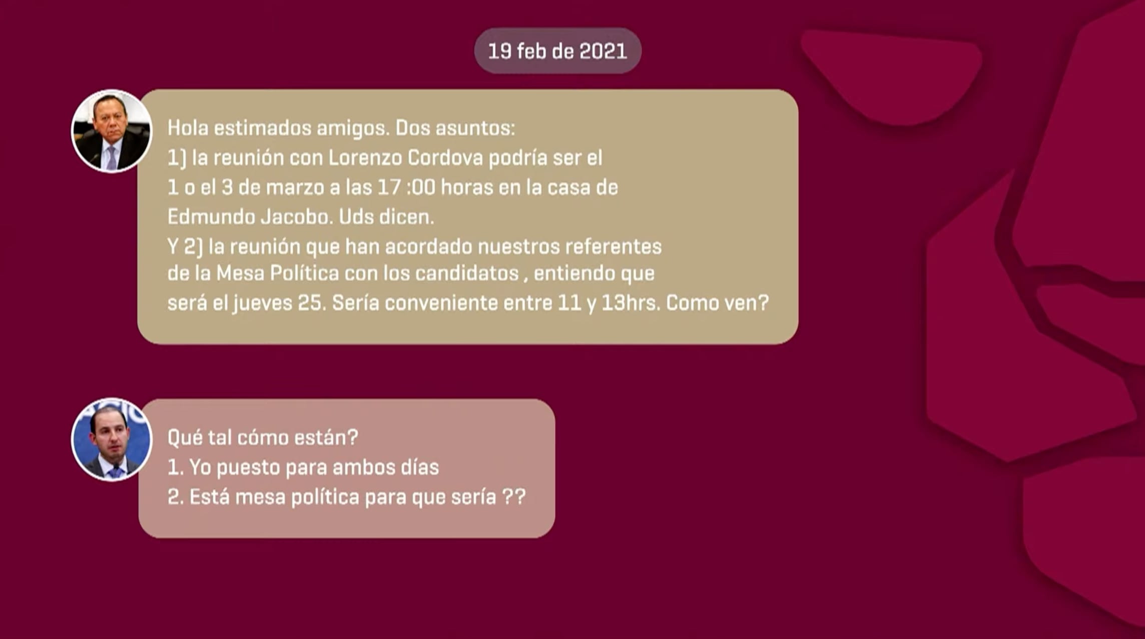Chat exhibido en el Martes del Jaguar del 6 de diciembre entre Marko Cortés, Alejandro Moreno y Jesús Zambrano