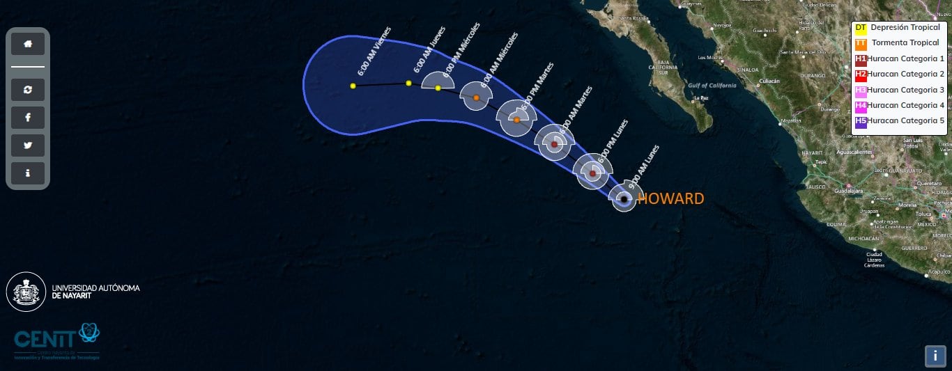 Tormenta tropical Howard/Observatorio Satelital de Nayarit (OSN)