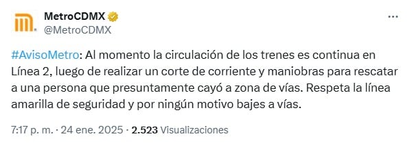Metro CDMX hoy 24 de enero: Línea A y Línea 2 con retrasos por estos inconvenientes