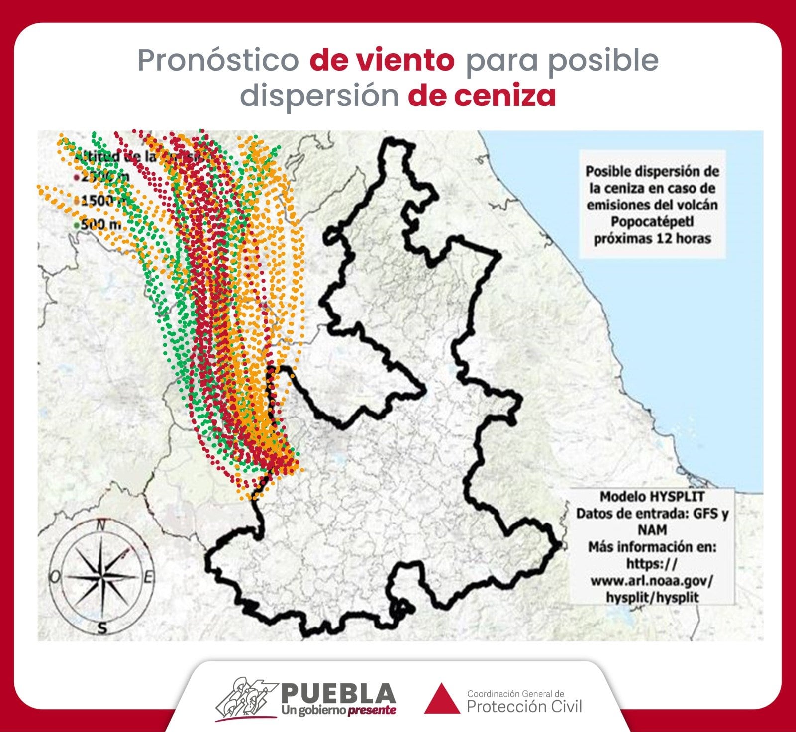 Pronóstico de dispersión de ceniza del Volcán Popocatépetl el 21 de noviembre