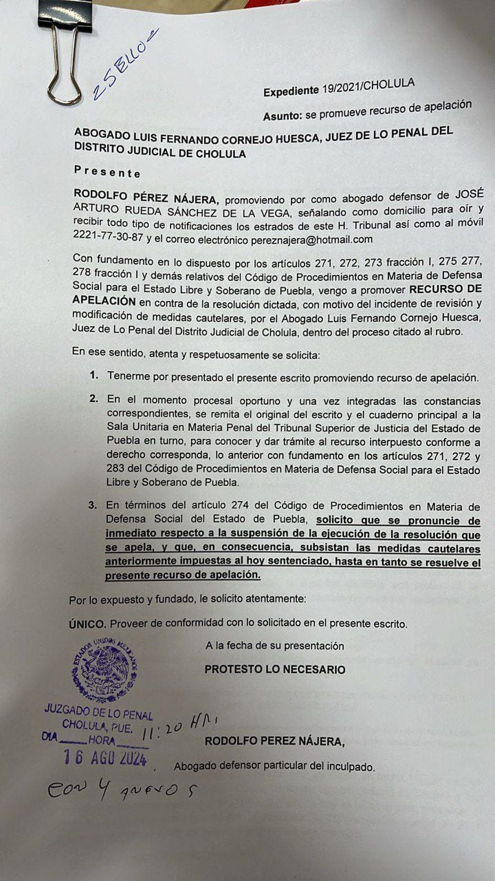 Apelación a de José Arturo Rueda