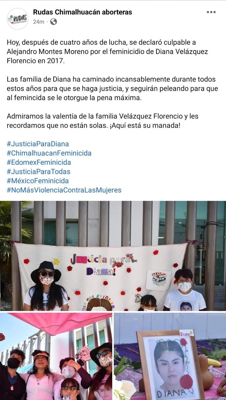 Colectivas reconocen fallo de culpabilidad por el feminicidio de Diana