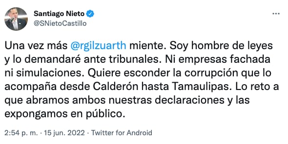 Santiago Nieto advierte que demandará a Roberto Gil Zuarth