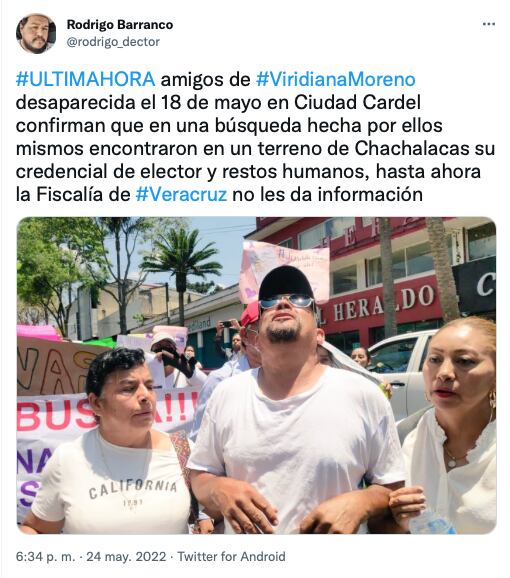 familia de Viridiana Moreno encuentra su cuerpo sin vida/@rodrigo_dector
