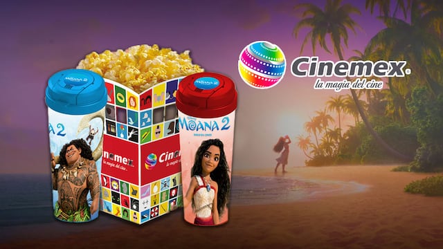 Combo con vasos coleccionables de Moana en Cinemex