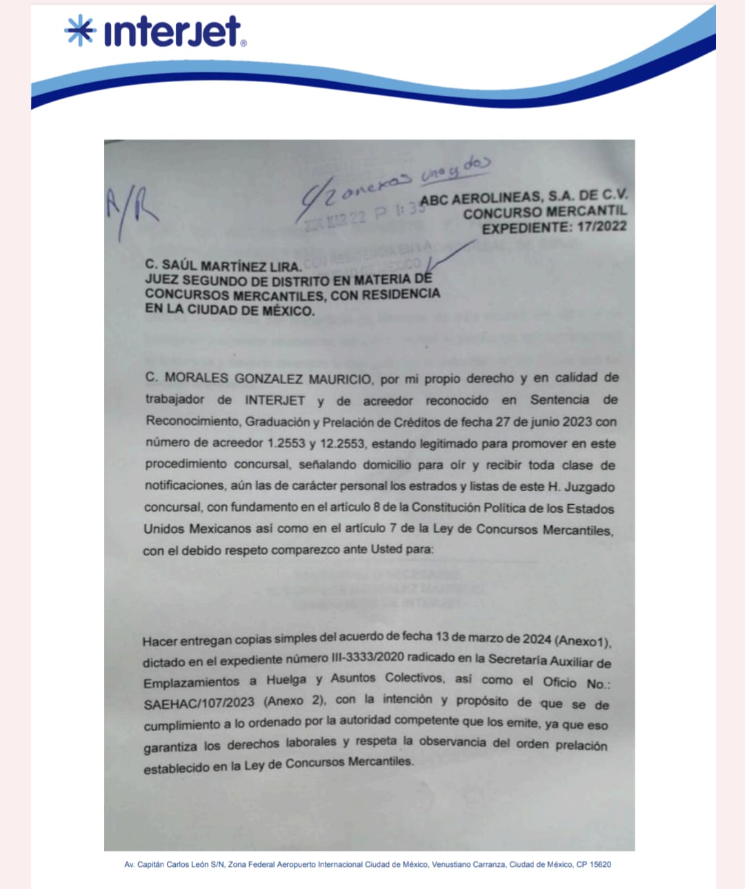 Escrito del capitán Mauricio Morales