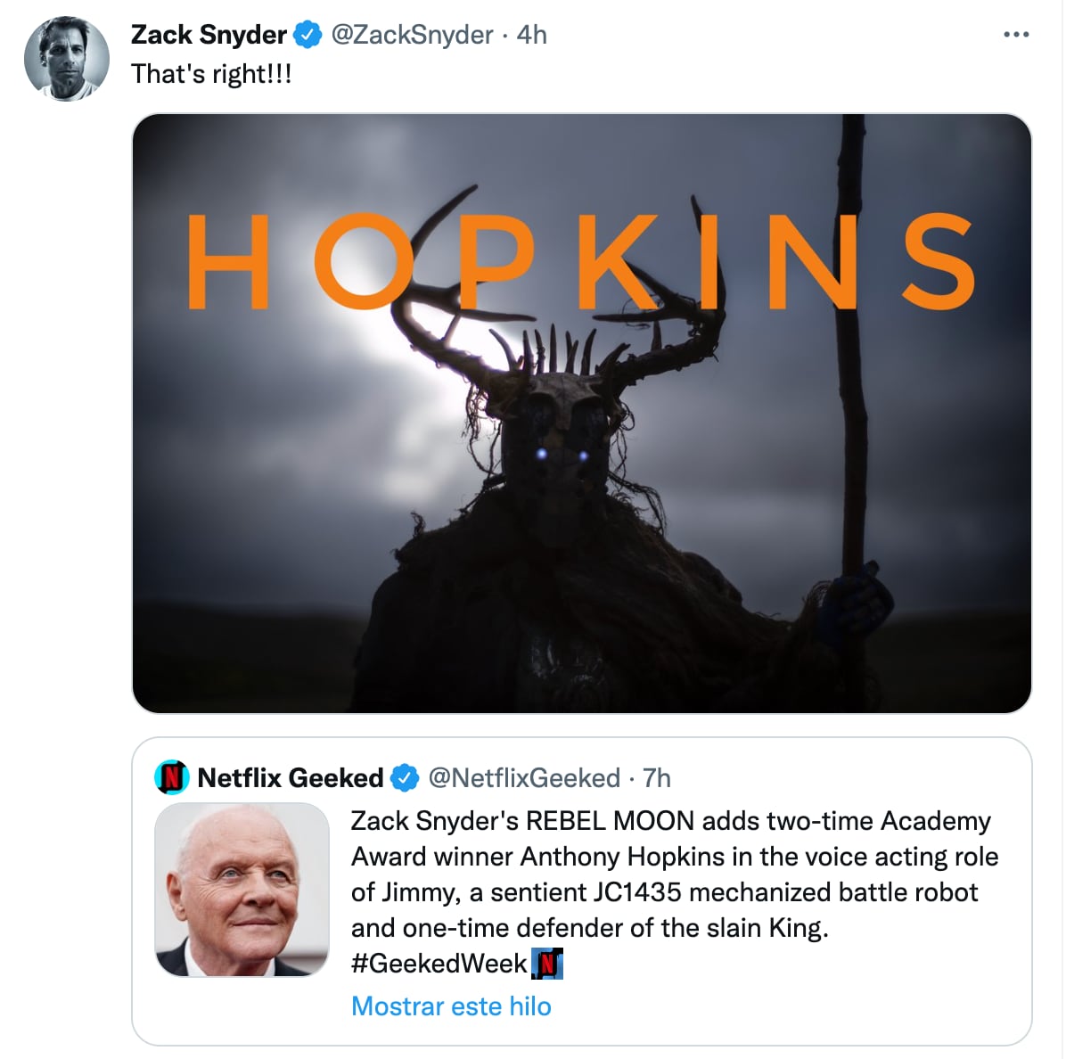 Anthony Hopkins en Rebel Moon