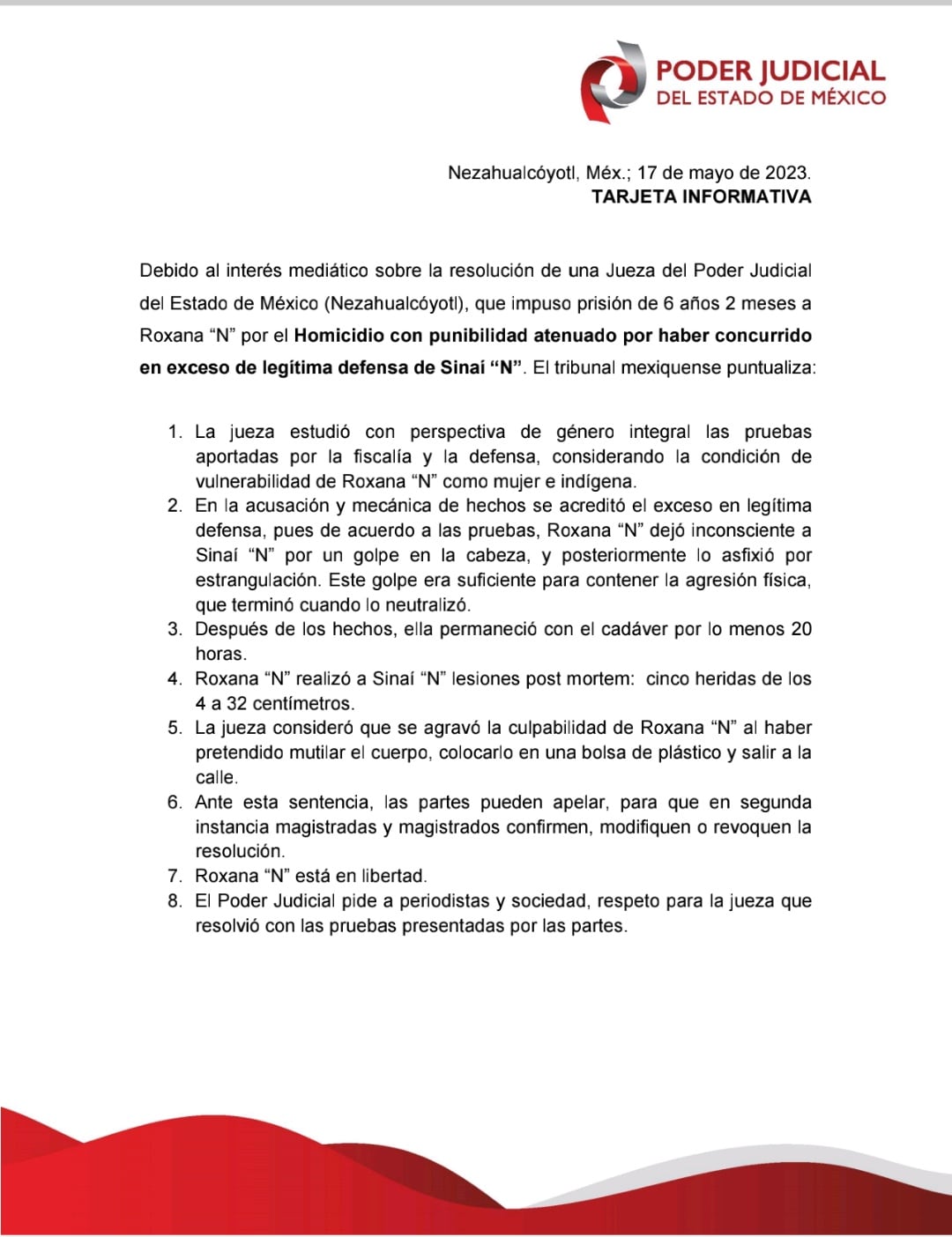 Tarjeta informativa del Poder Judicial del Estado de México