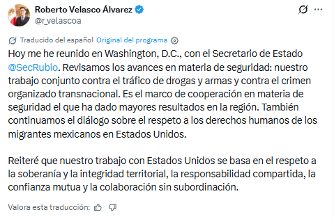 Mensaje de Roberto Velasco
