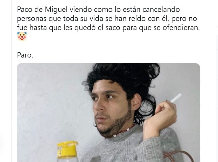Respuesta de usuaria de Twitter ante la tendencia de Paco de Miguel