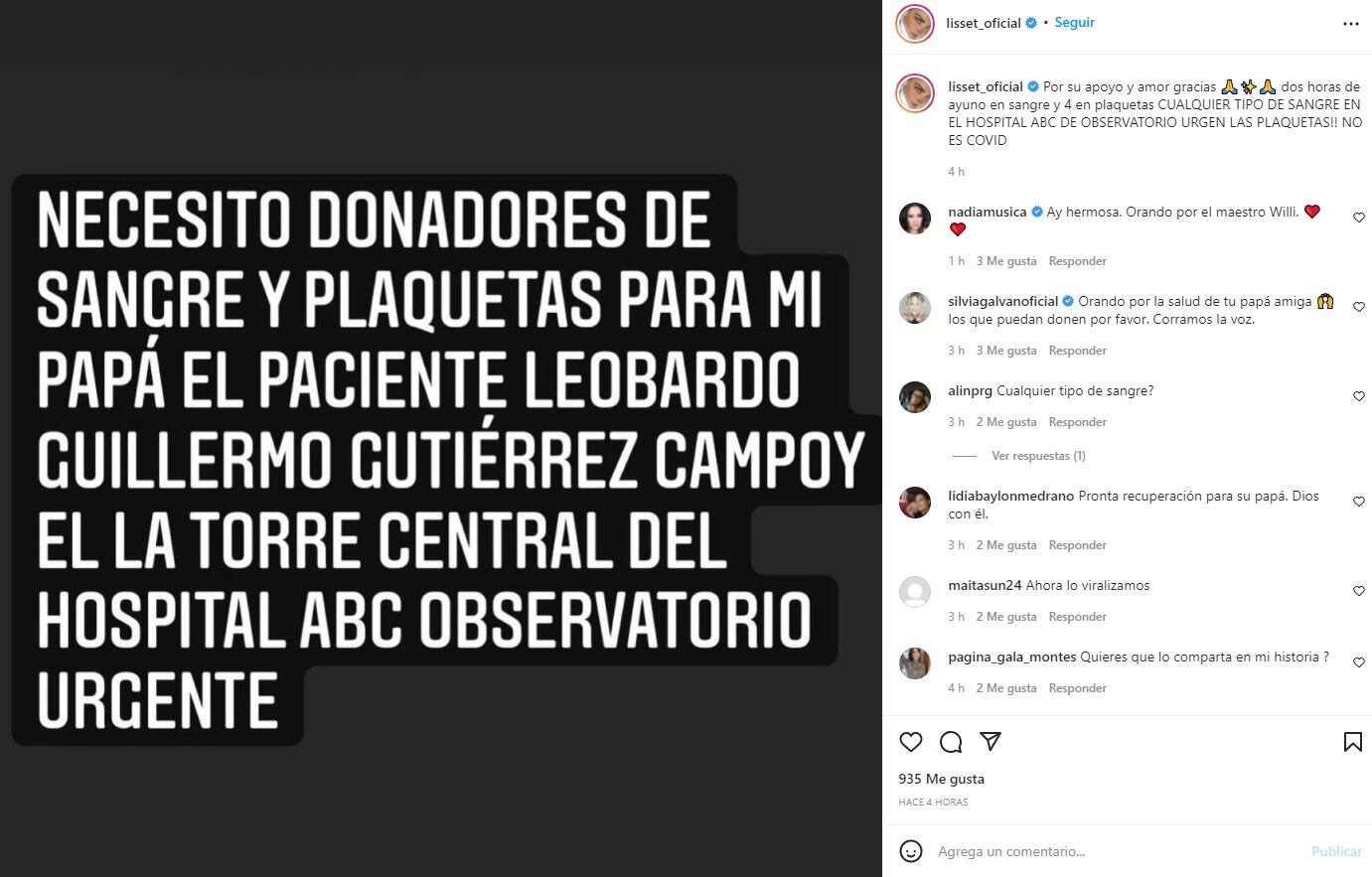 Lisset solicita donadores de sangre y plaquetas para su papá Willy Gutiérrez