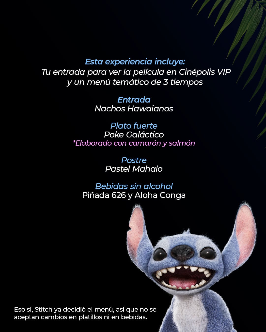 Menú temático Lilo y Stitch en Cinépolis