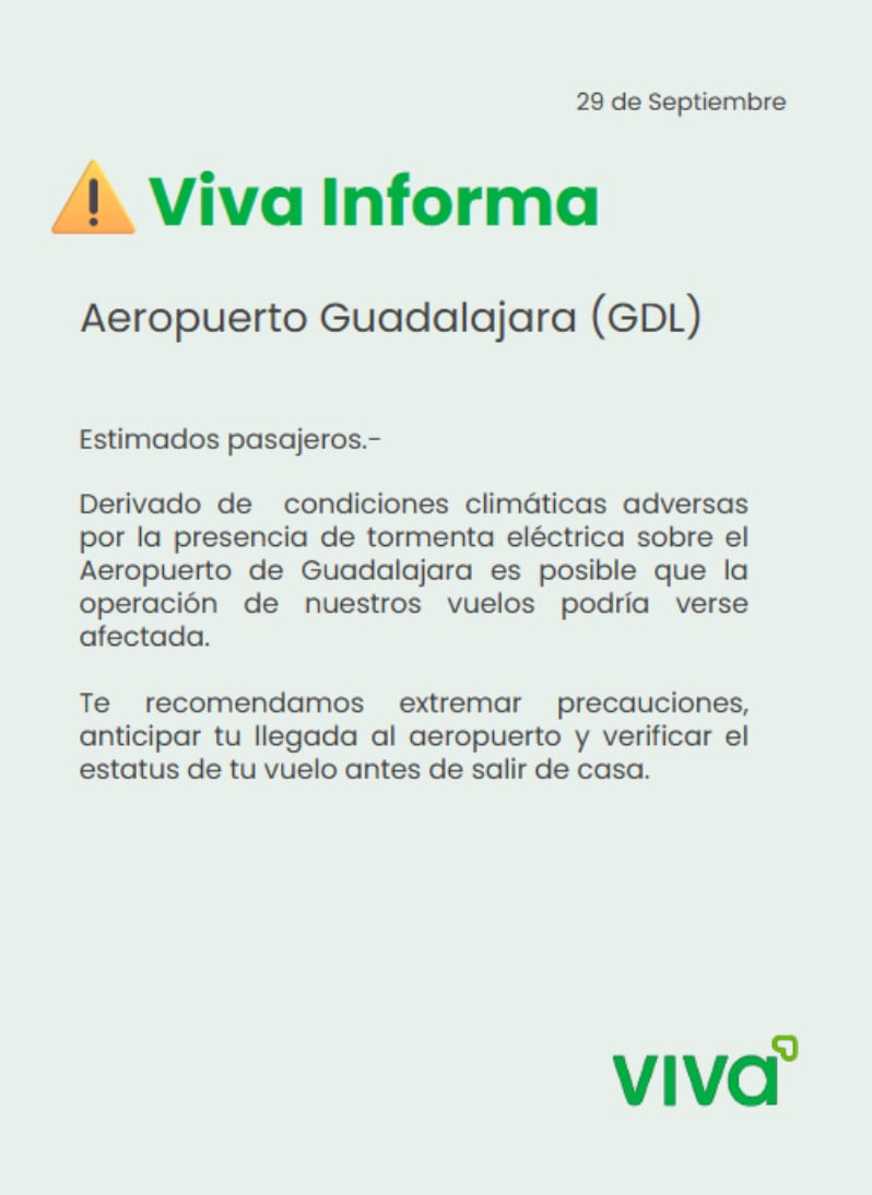 Comunicado sobre el mal tiempo de Viva