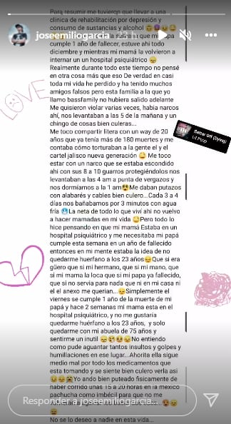 José Emilio admite estar en depresión.