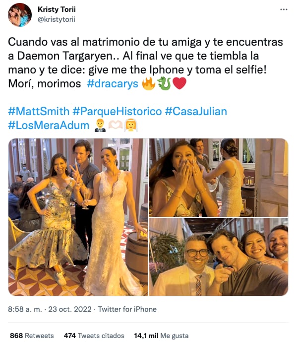 Asiste a la boda de su amiga y se encuentra a Matt Smith, Daemon Targaryen de House of the Dragon