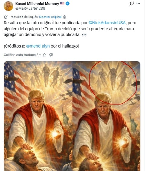 Donald Trump editó su imagen como Jesucristo y puso un demonio.