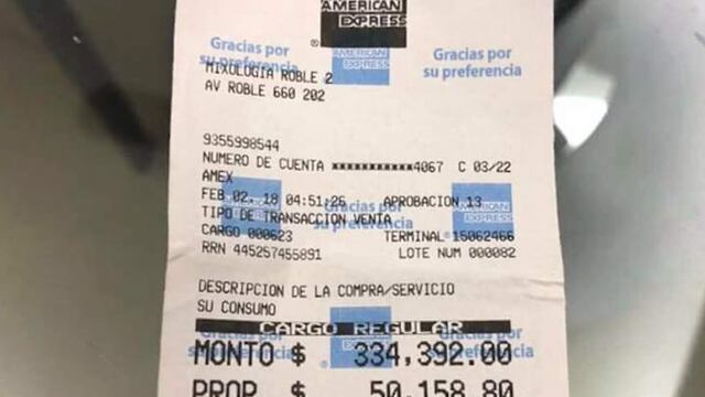 Supuesto voucher con la cuenta de la cena en Guadalajara