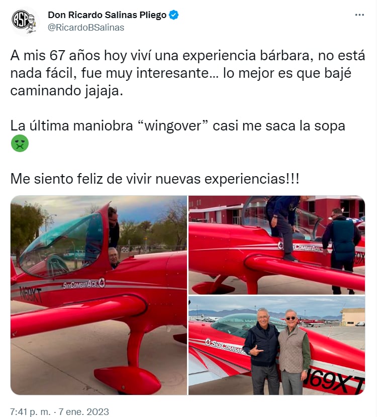 Ricardo Salinas Pliego vive experiencia Top Gun a sus 67 años