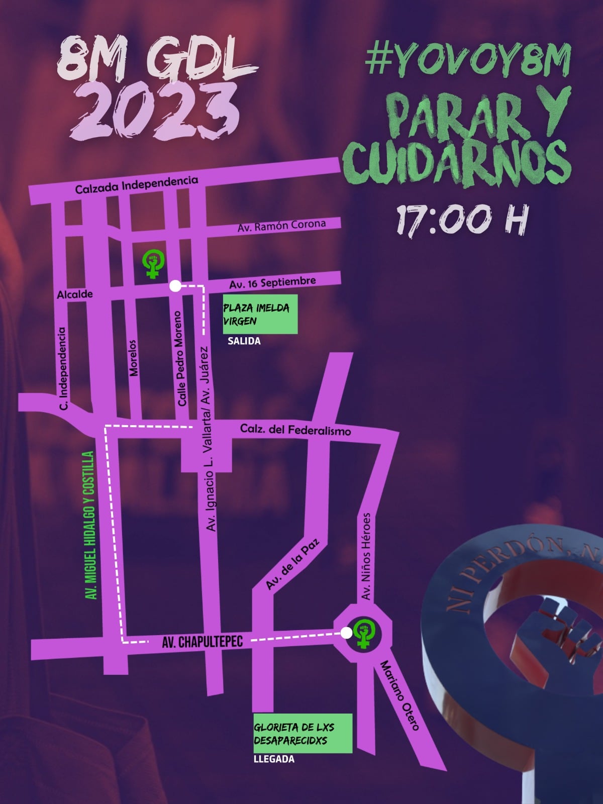 Ruta de la marcha 8M en Guadalajara