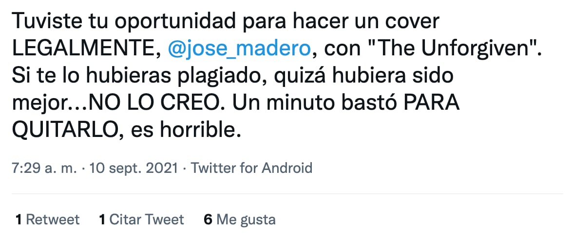 Usuarios reaccionan al cover de 'The Unforgiven' de José Madero