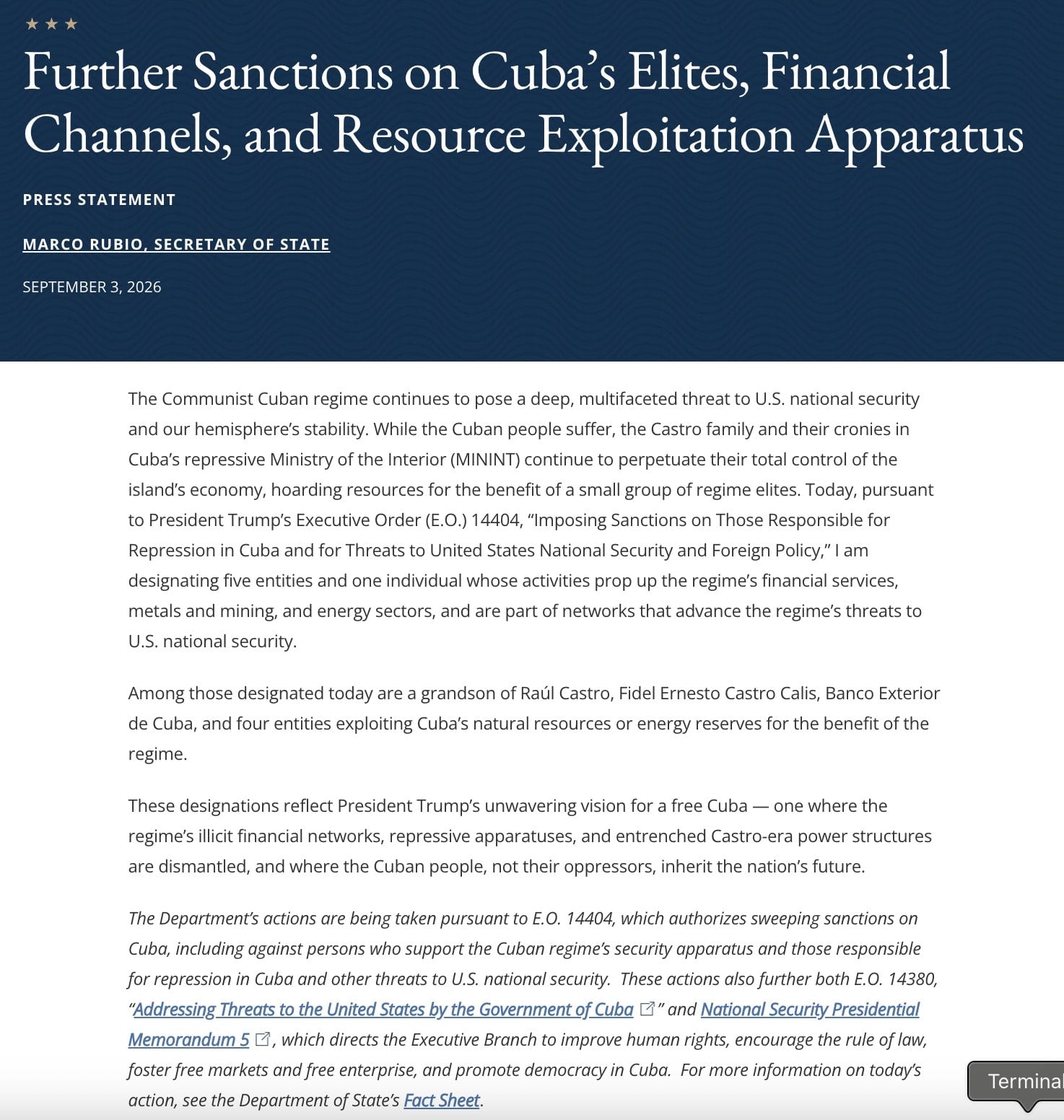 Estados Unidos sanciona a Fidel Castro Calis, nieto de Raúl Castro