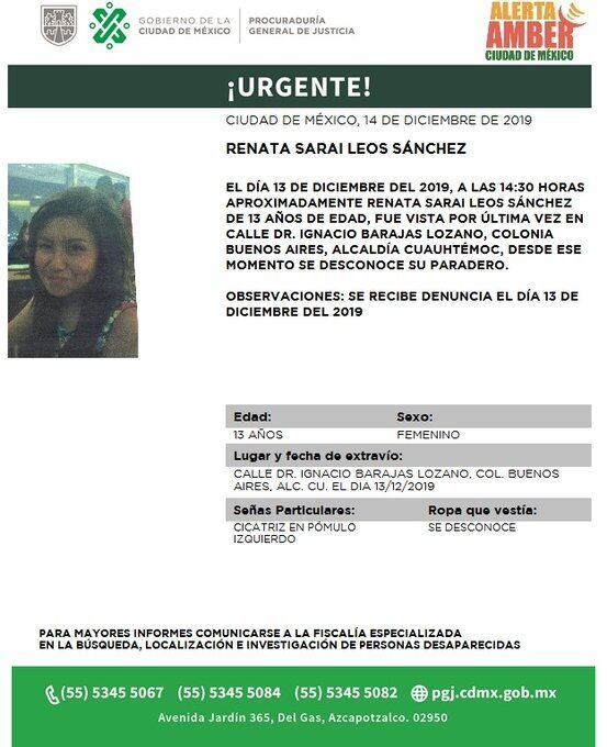 Renata Sarai Leos Sánchez. Alerta AMBER