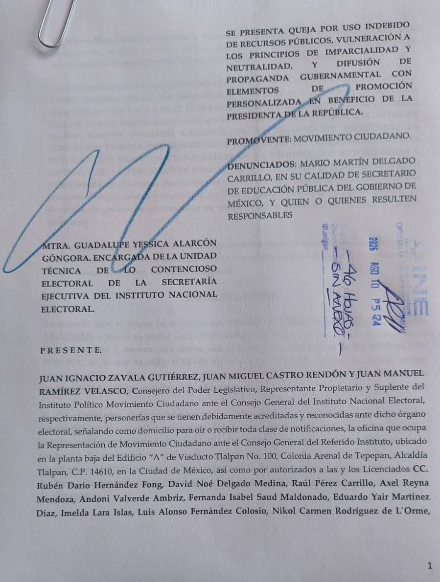 Movimiento Ciudadano denuncia a Mario Delgado