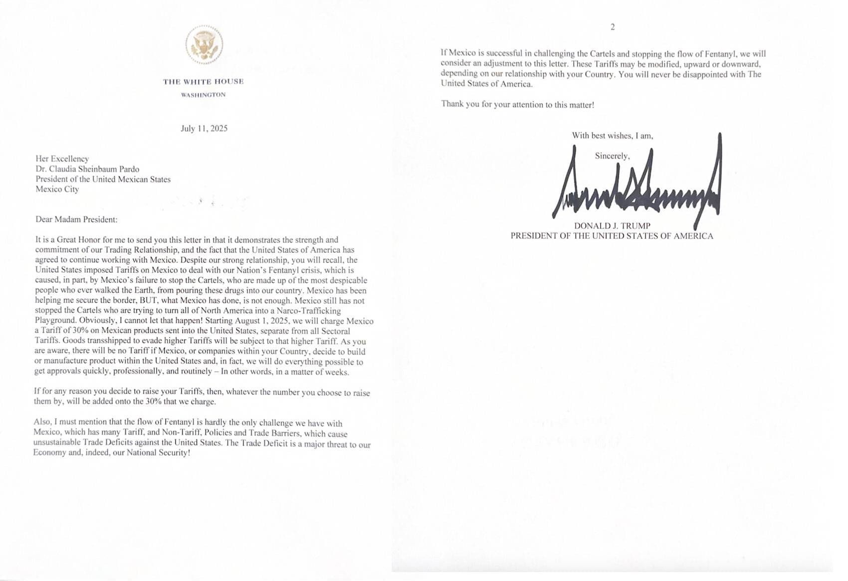 Donald Trump anuncia aranceles del 30% contra México