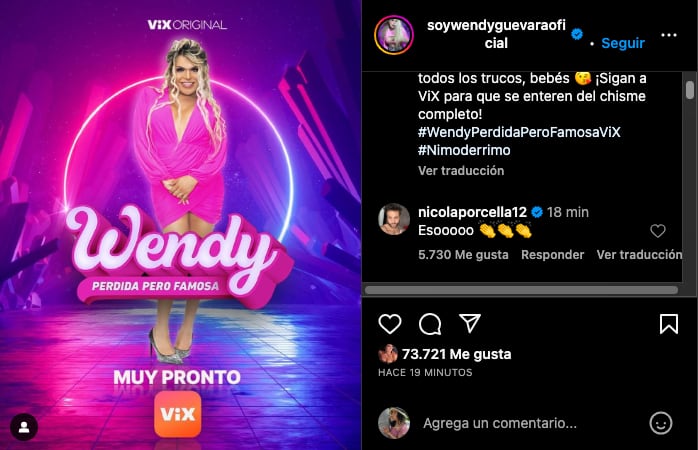 Nicola Porcella fue el primero en felicitar a Wendy Guevara por su nuevo programa en ViX