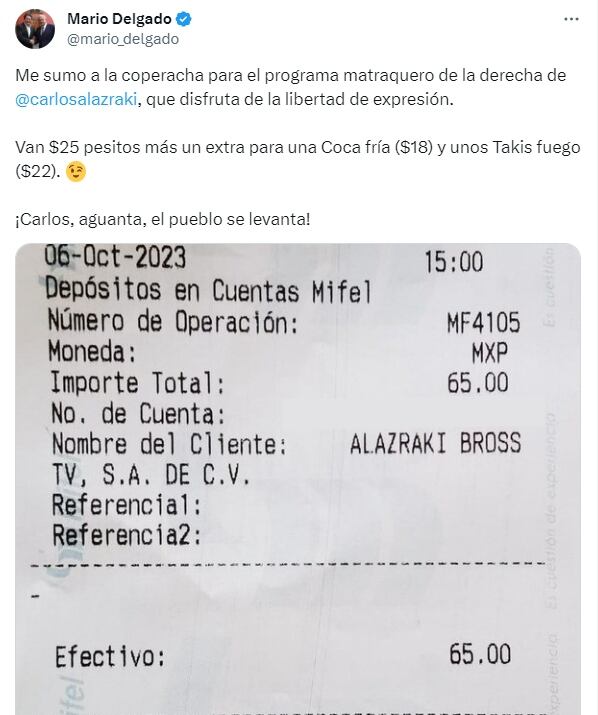 Mario Delgado se une a la burla y dona a Carlos Alazraki