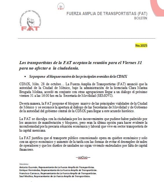 Transportistas posponen bloqueo en CDMX y Edomex; buscarán acuerdo con autoridades