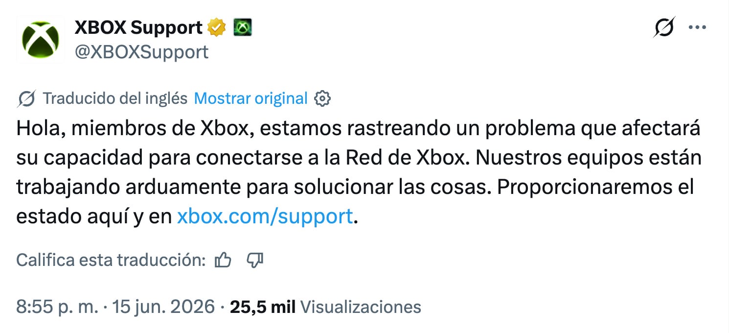 Xbox reporta caída de sus servidores este lunes 15 de junio