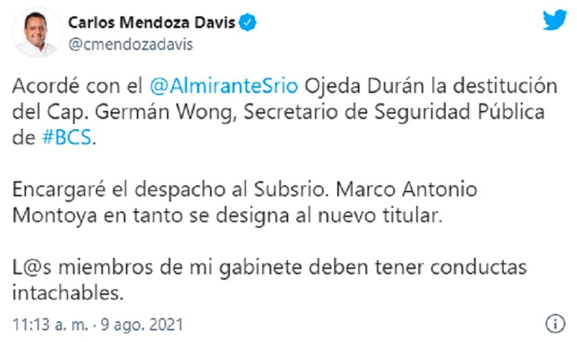 Destitución de Germán Wong López
