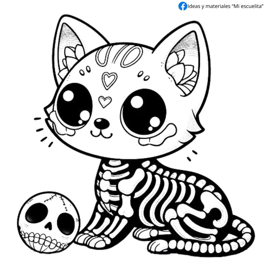 Plantillas bonitas de gatos para colorear el Día de Muertos