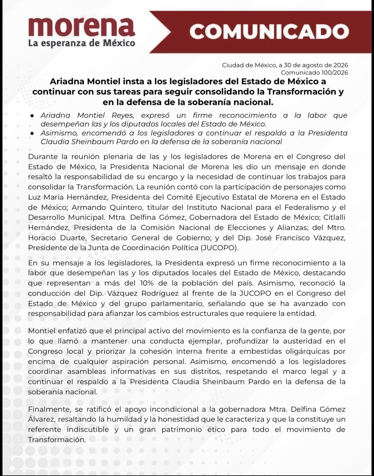 Comunicado Ariadna Montiel
