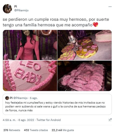 Publicación de una joven que se queja porque nadie fue a su cumpleaños