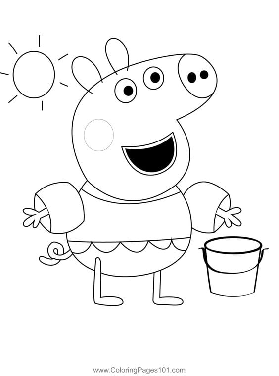 Dibujo de Peppa Pig de vacaciones en la playa