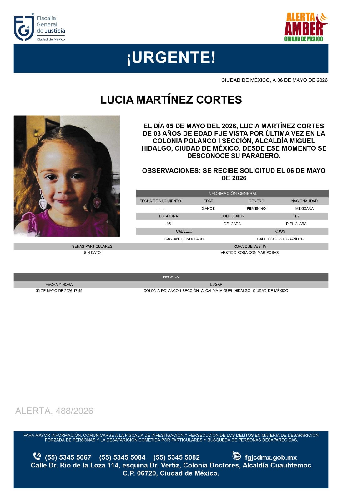 Buscan a Lucía Martínez Cortes, niña de 3 años desaparecida en CDMX