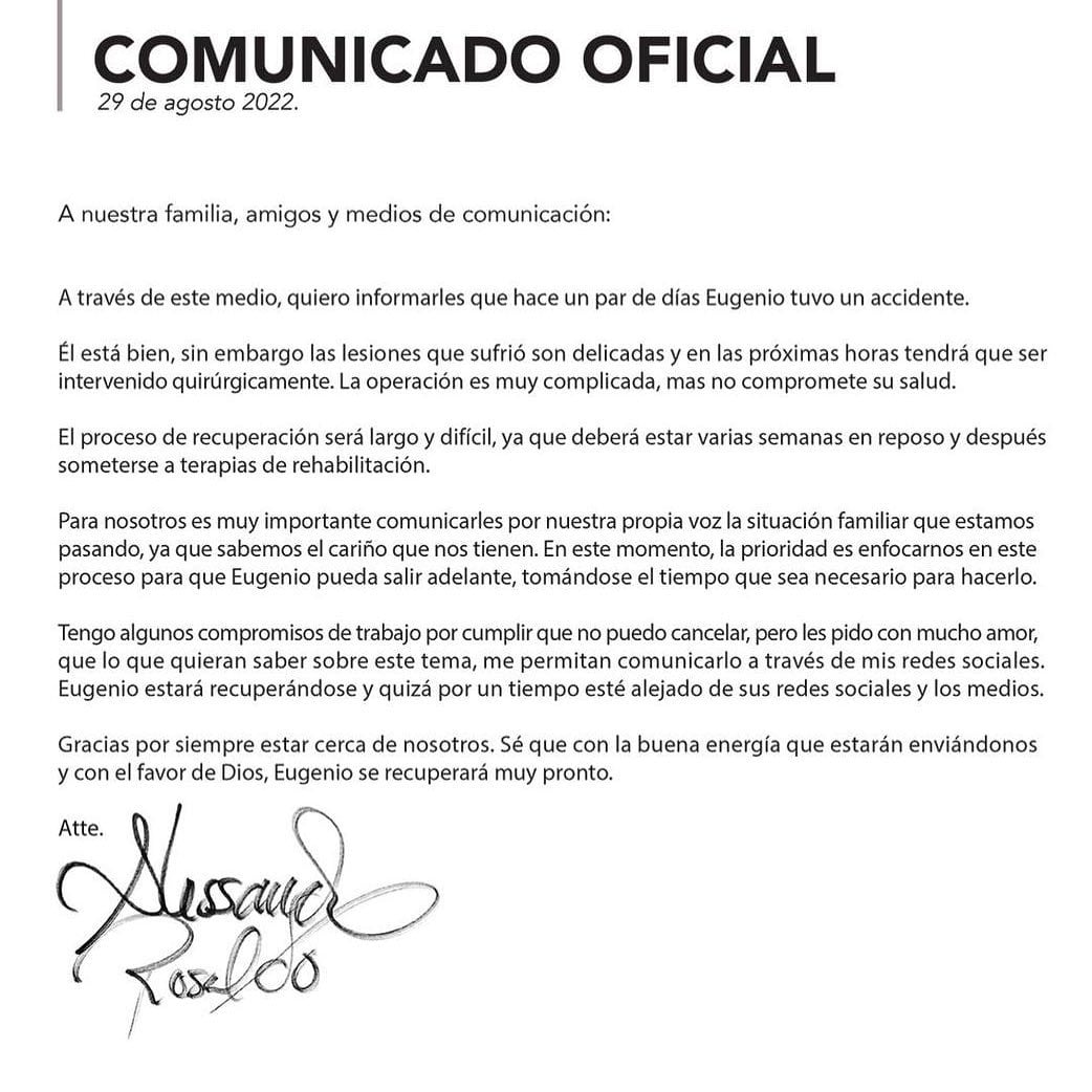 Comunicado de Alessandra Rosaldo sobre Eugenio Derbez