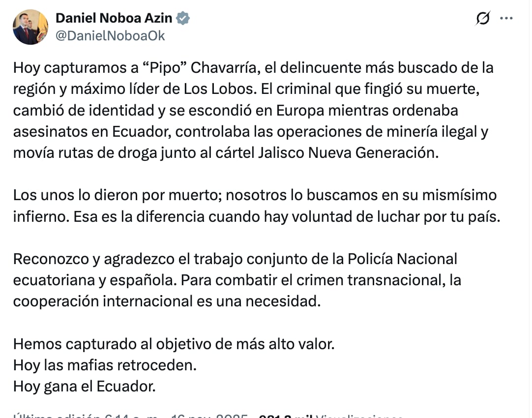 Daniel Noboa sobre El Pipo