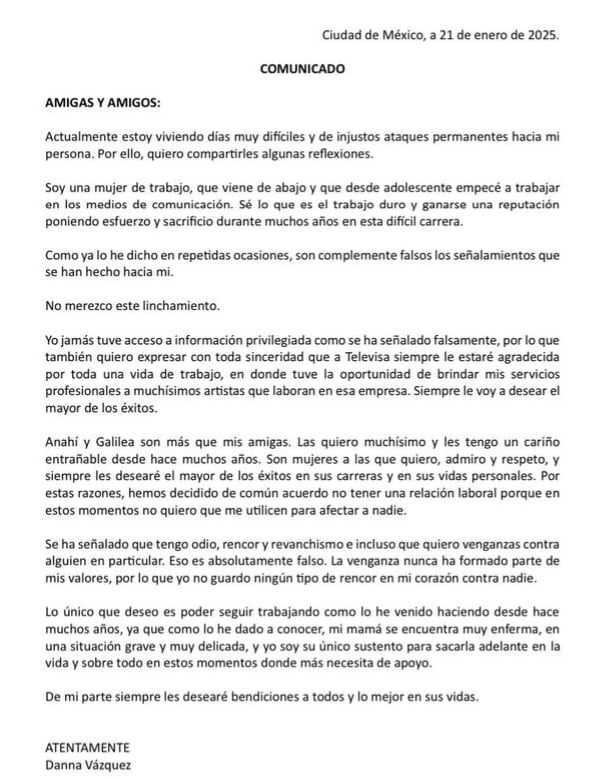 Comunicado Danna Vázquez