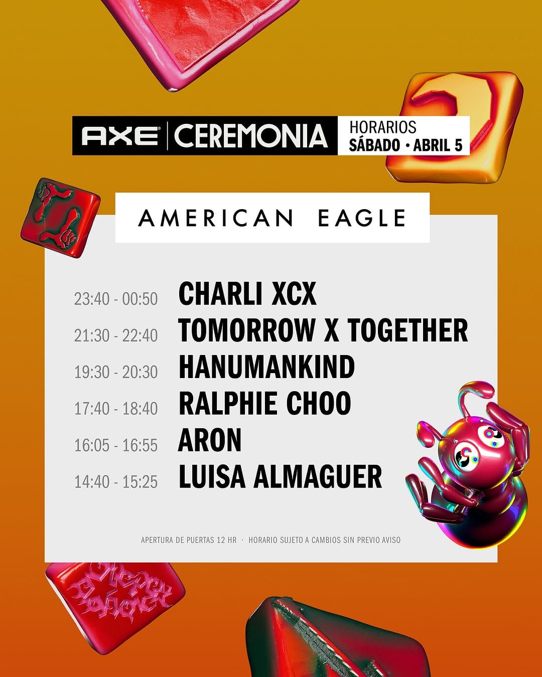 Axe Ceremonia 2025 Horarios por día y escenario