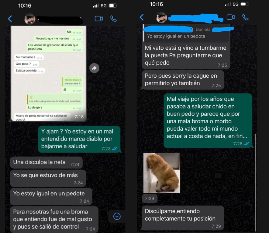 Conversación entre Daniela y Gera Mx, donde admite que todo fue una broma