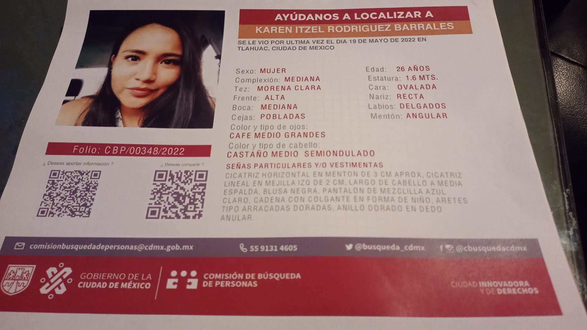 Ficha de búsqueda de Karen Itzel