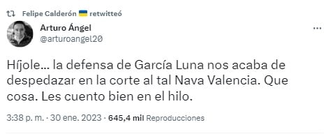 Retuit de Felipe Calderón sobre juicio de García Luna