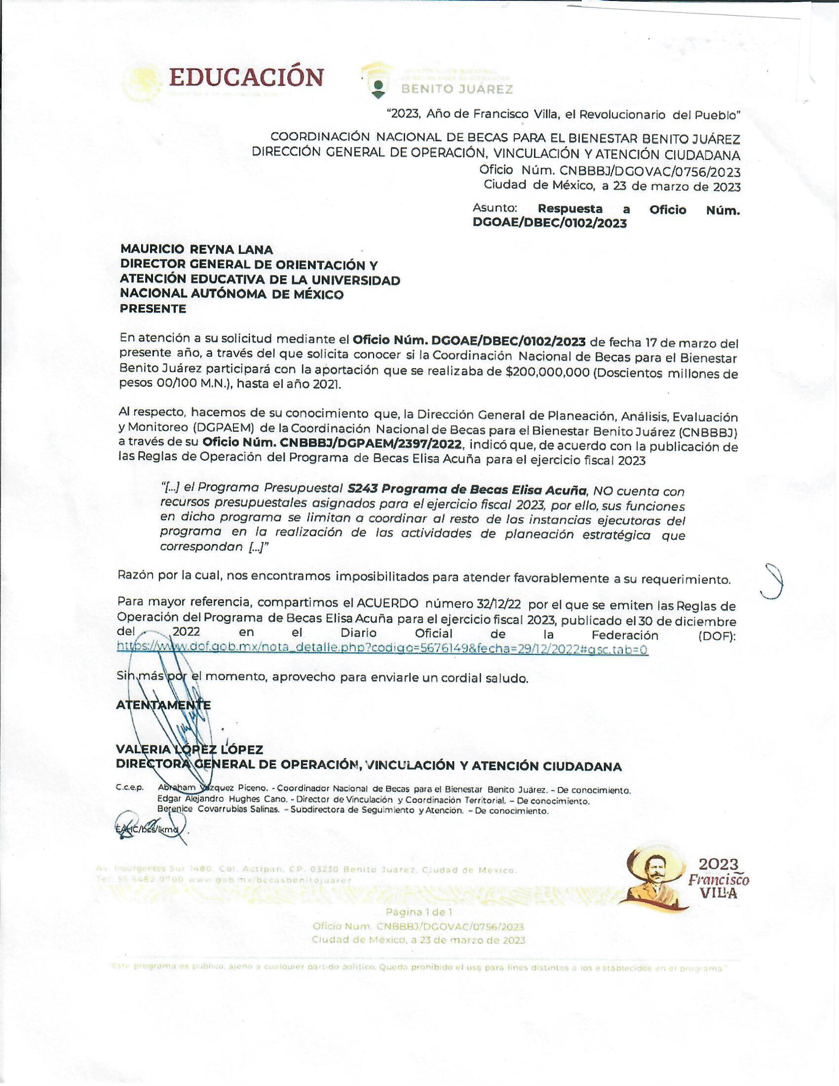 UNAM responde a SEP por Becas Elisa Acuña