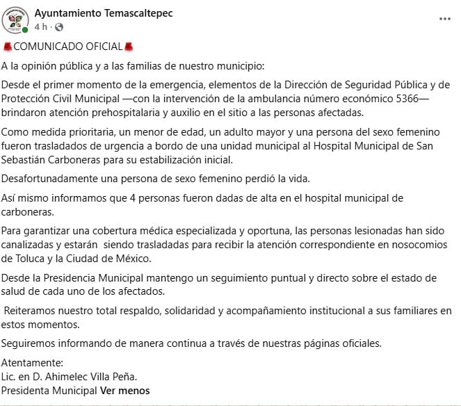 Explosión de pirotecnia en Temascaltepec deja un muerto y 5 heridos